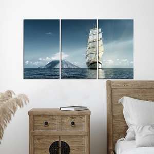 Lienzo Impreso: Arte Mural de Velero Costero - Decoración Marítima Elegante, JUEGO DE 3 LIENZOS - Product Image 1