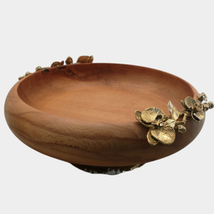 Bol de service en bois fabriqué à la main avec base florale décorative Bol à salade de table classique parfait pour servir des collations Fruits - Product Image 4