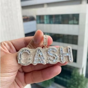 Colgante de Letra Personalizado con Diamante de 2.00 Quilates, Chapado en Oro Amarillo de 14K sobre Plata de Ley, Amuleto Clásico para Fiesta, Unisex, Microincrustaciones - Product Image 1