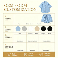 Ensemble deux pièces en lin pour femmes, vêtements d'été décontractés, chemise à manches courtes et short, avec broderie personnalisée, ensemble pour femmes OEM