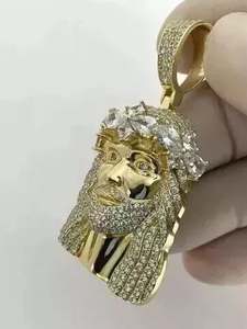 จี้เพชรรูปหน้าพระเยซูทรงกลมสำหรับผู้ชายประดับทอง14K สีเหลือง3.30Ct สำหรับงานเลี้ยง - Product Image 2