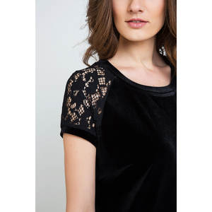 Vestido de Noche de Terciopelo Negro y Encaje, Estilo Princesa, Cómodo, Línea A, Largo hasta el Suelo, con Mangas Cortas y Decoración Floral para Fiestas - Product Image 2