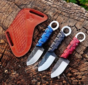 Lote de 3 Cuchillos Utilitarios de Hoja Fija de Grado Industrial Hechos a Mano, Acero 12c27, Mango de Madera Pakka, Espiga Completa, para Camping y Caza - Product Image 1