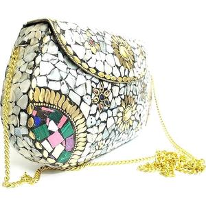 Pochette tendance en coquillage MOP pour femmes, sac à bandoulière en mosaïque de perles fait à la main avec chaîne en métal, pochette de luxe pour femmes pour cadeaux - Product Image 2