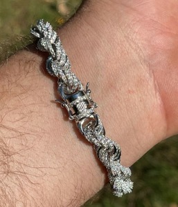 Moissanite Hombres helado 925 pulsera de plata esterlina Hermosa pulsera Regalo para ella Moissanite Hip Hop joyería - Product Image 2