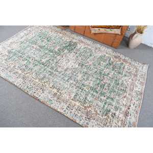 Alfombra vintage, alfombra turca de 4.7x7.3 pies, alfombra de lana con motivos de plantas y árboles en verde y azul. - Product Image 4