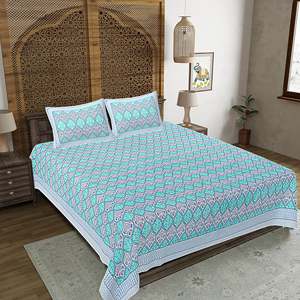 Juego de Sábanas Dobles de Algodón 100% de 240 Hilos con Estampado Floral Azul Turquesa, con 2 Fundas de Almohada, Colección de 3 Piezas para el Hogar (SHKV1048) - Product Image 1