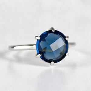 Bague en Quartz Kyanite en argent 925 avec ensemble de broches de pierres précieuses rondes de 8 MM pierres de naissance naturelles anneaux de mariage et de fête pour les femmes - Product Image 1