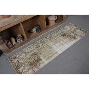 Tapis turc Vintage Beige traditionnel 2x6 pieds Patchwork motif laine Faux lapin fourrure Latex pour décorations de couloir de salon - Product Image 5
