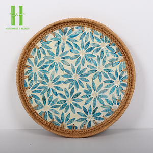 VIETNAM PERSONALIZAR BAMBÚ BOHEMIAN BANDEJA Redonda MULTIDISEÑO COMIDA PARA SERVIR INLAJE MADRE PERLA AL POR MAYOR PRECIO BARATO - Product Image 3