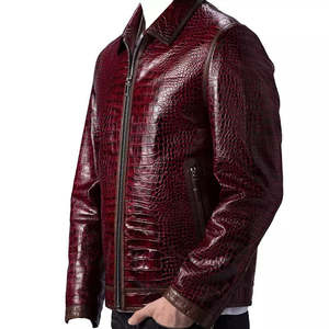 Veste d'hiver en cuir peau de serpent pour hommes, col montant, logo avant, luxe, qualité supérieure, nouvelle collection 2025 - Product Image 2