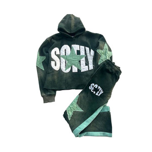 2024 Personnalisé Écologique Grande Taille Logo Vieilli Streetwear Homme Coton Polaire Ourlet Ample Sweat à Capuche Pantalon Évasé Unisexe - Product Image 1