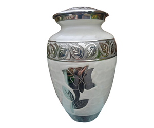 Urne funéraire double pour cendres, blanche avec rose argentée, pour hommes adultes - Product Image 1