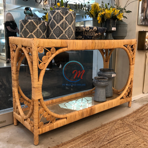 Mesa de centro de ratán en espiral Bohemia hecha a mano, muebles de entrada tejidos únicos modernos, estante inferior, sala de estar de aspecto Natural - Product Image 5