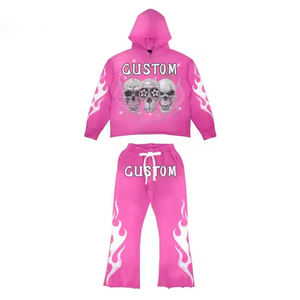 ชุดแทรคสูทแบบย้อมสีเอซิดสั่งทำ ราคาขายส่ง เสื้อฮู้ดซิป งานปะติด แต่งขาด  กางเกงขายาวทรงสเวตแพนท์ ล้างสีเรียบ - Product Image 3