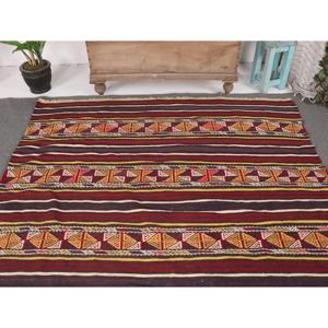 Vintage Turkish Kilim Rug 5.8x8 ft, <b>Red</b> Large Ombr <b>Wool</b> Rug - Product Image 3