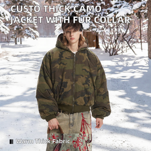 OEM Wholesale Men's Winter <b>Racer</b> <b>Jacket</b> Plus Size Custom Logo Thick Worsted Casual Style Hooded Camouflage Waterproof Windproof - Product Image 2