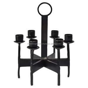 Luxury Vintage <b>Black</b> 6-Votive Wrought Iron <b>Candlestick</b> <b>Holder</b> <b>Black</b> Decorative Metal Candle Jar for Home and Gifts - Product Image 1