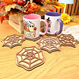 Spooky Spiderweb Coaster Set for Halloween <b>Table</b> <b>Protection</b> Stylish Decor Crafted in Premium Wood Material - Product Image 1