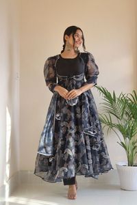 Último diseñador Anarkali Vestido por Fab Zone alta calidad Faux Georgette Digital impreso Saree Salwar para mujeres ocasión especial - Product Image 3