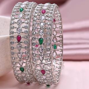 Modernos Brazaletes Étnicos de Lujo para Mujer, de Latón, para Bodas Ortodoxas, Chapados en Plata, Brazaletes AD Inversos - Product Image 2