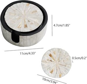 Unique Round Mother of Pearl Coaster <b>Set</b> with Holder Kitchen Mat and Pad for <b>Home</b> Restaurants and Special Occasions - Product Image 3
