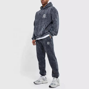 Style lavage à l'acide unisexe survêtement lourd Streetwear personnalisé bouffée impression surdimensionné lavage à l'acide à capuche ensemble - Product Image 4