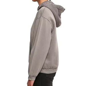 100% algodón 400 GSM peso pesado desgastado ácido lavado Sudadera con capucha en blanco hombres pulóver con capucha Vintage invierno sudaderas con capucha - Product Image 3