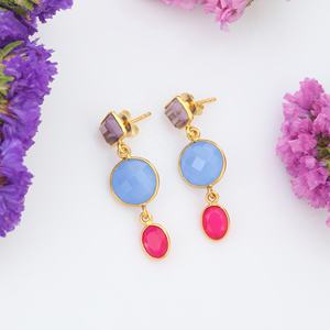 Pendientes de amatista azul suave, encantadores pendientes de Calcedonia azul rosa fucsia hechos con plata de ley 925 - Product Image 6