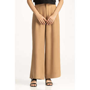 Pantalon décontracté pour femme WM-TRC-WS24-116 en tissu mélangé pour l'automne, coupe large, taille haute, mi-haute, mi-basse, infroissable, respirant, en crêpe et velours côtelé coloré - Product Image 1