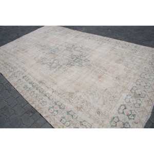 Tapis vintage surdimensionné écologique 8x11,6 pieds, patchwork blanc et bleu en laine avec envers en latex - Product Image 2