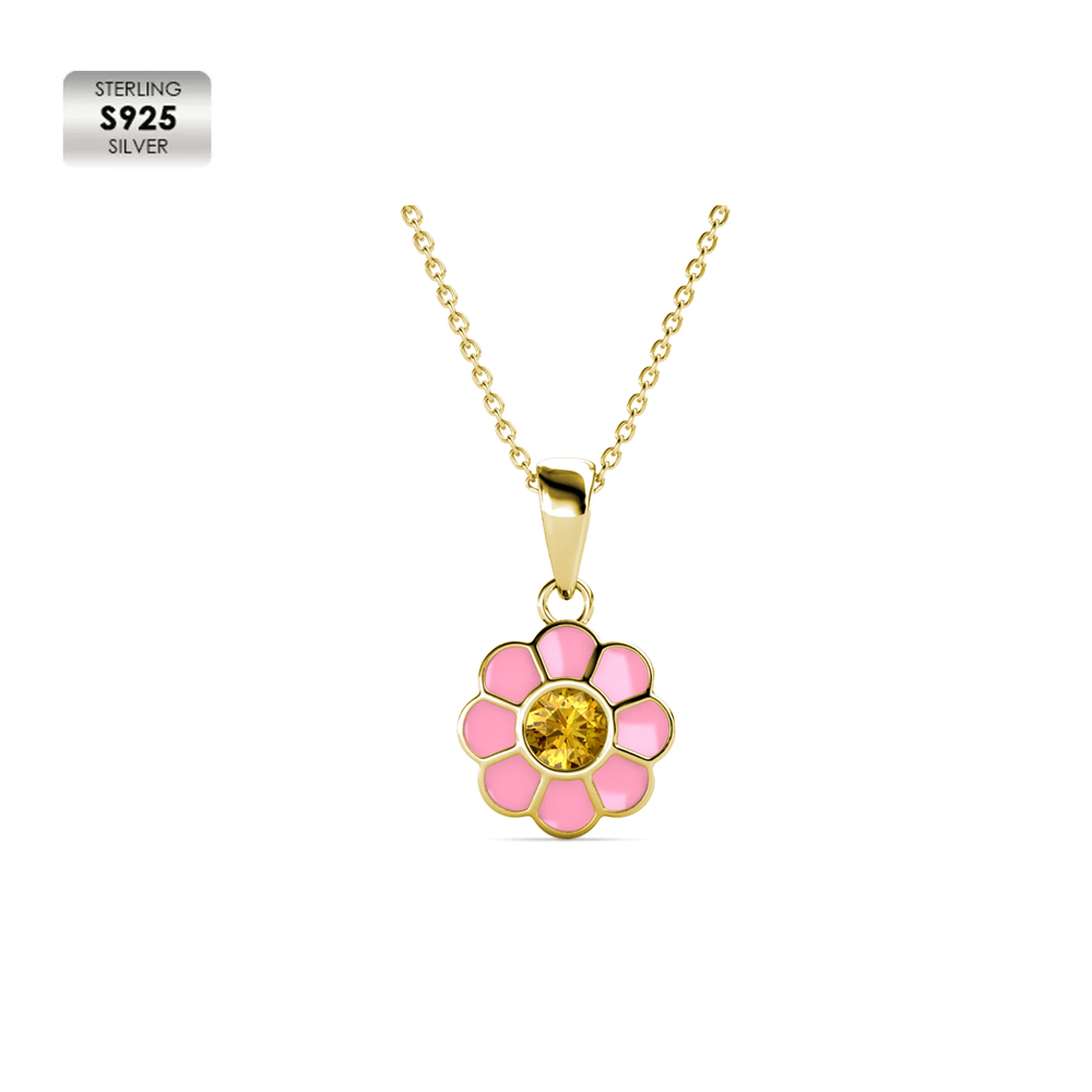 Collier en argent S925 plaqué or jaune 18 carats avec cristal