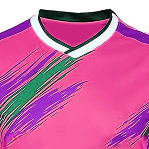 Maillot de football rose à manches courtes, séchage rapide, léger, imperméable, pour hommes, adultes, style équipe, 100% polyester, coupe automatisée - Product Image 3