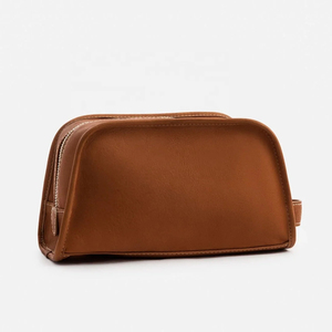 Leather Toiletry Bag Medium Size Classic Zipper Closure Durable Soft Handle Cosmetic Case for Travel - Product Image 5