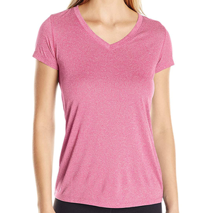 T-shirt décontracté d'été pour femme en coton tricoté 100% (180g), anti-plis, col en V, avec broderie logo, nouveau design 2026 - Product Image 3