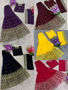 مجموعة أعمال تطريز هندية جاهزة من شارارا كورتي ، قماش جورجيت ، مصمم باكستاني-3 طقم - Product Image 6