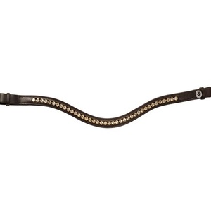Black or Havana <b>Brown</b> English Bridle Leather Horse Brow Band with Designer Silver or Golden Crystals <b>Shining</b> Diamante Brow Band - Product Image 2