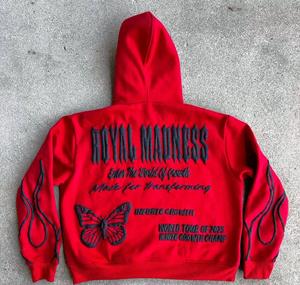 Sweat à capuche personnalisé streetwear 3D brodé pour l'hiver, 100% coton, 450 500 600 GSM, pull-over, ourlet brut, pour homme - Product Image 5