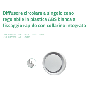 Difusor Circular Cónico de Plástico ABS Blanco Ajustable Tecnosystemi con Fijación Rápida, Collares y Rejillas Integrados - Product Image 2
