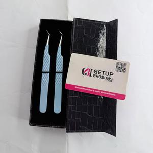 Pince à épiler GETUP BROSONS IMPEX GBI-EET-5002 en acier inoxydable à 45 degrés, bleu clair, revêtement poudré, pointe argentée, prise diamantée lisse - Product Image 5