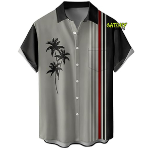 Camisa Hawaiana de rayón de poliéster con estampado digital abotonada y cuello personalizado para hombre - Product Image 4