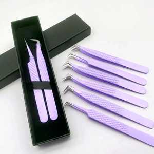 RMI Stainless Steel Lash Eyelash Extension Tweezers Various Powder Color Customized Tip Grip With Card <b>Box</b> Packing Sustainable - Product Image 5
