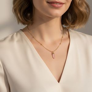 Collar de Moda con Colgante de Cuarzo Rosa en Forma de Bala, Chapado en Oro, Cadena de Plata de Ley, para Compromiso, Boda y Fiestas - Product Image 5