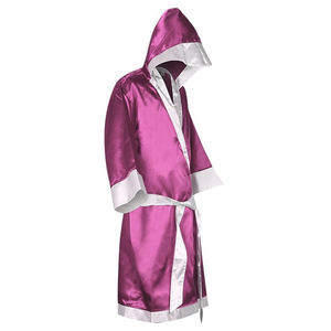 <b>Pink</b>-Color <b>Top</b> Quality Men 100% Polyester Boxing Robe With Hood-White Belts Boxing Gown With Custom Logo and Size - Product Image 6