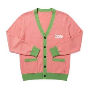 Cardigan en tricot personnalisé pour femme, col en V, avec logo chenille et lettrage grec, style preppy, brodé, couleur unie, hiver - Product Image 1