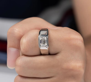 925 <b>Silver</b> Plated Moissanite <b>Men's</b> <b>Ring</b> Bold Style <b>Wedding</b> Engagement Everyday Elegance with Round Cut Stone Fine <b>Rings</b> - Product Image 2