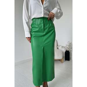 Falda Verde Brillante al por Mayor con Abertura Lateral y Solapa Decorativa - Product Image 2