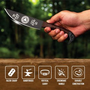 Cuchillo Vikingo Raven de 9.5 Pulgadas para Camping, Recubrimiento de Polvo Negro, Grabados Nórdicos, Hoja de Acero de Damasco, Mango de Cuerno de Toro, Dureza HRC60-65 - Product Image 4