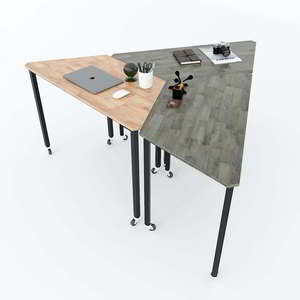 Juego Moderno de 3 Mesas Trapezoidales de Madera de Caucho con Patas de Hierro, Requiere Ensamblaje Tipo Lego, Diseño HBLG004 - Product Image 2