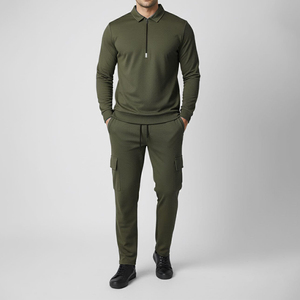<b>Men</b> Plus Size Custom Breathable Olive <b>Green</b> Comfort Fit Cargo Tracksuits OEM Winter Running Training Casual100%Cotton Sweat <b>Suit</b> - Product Image 1
